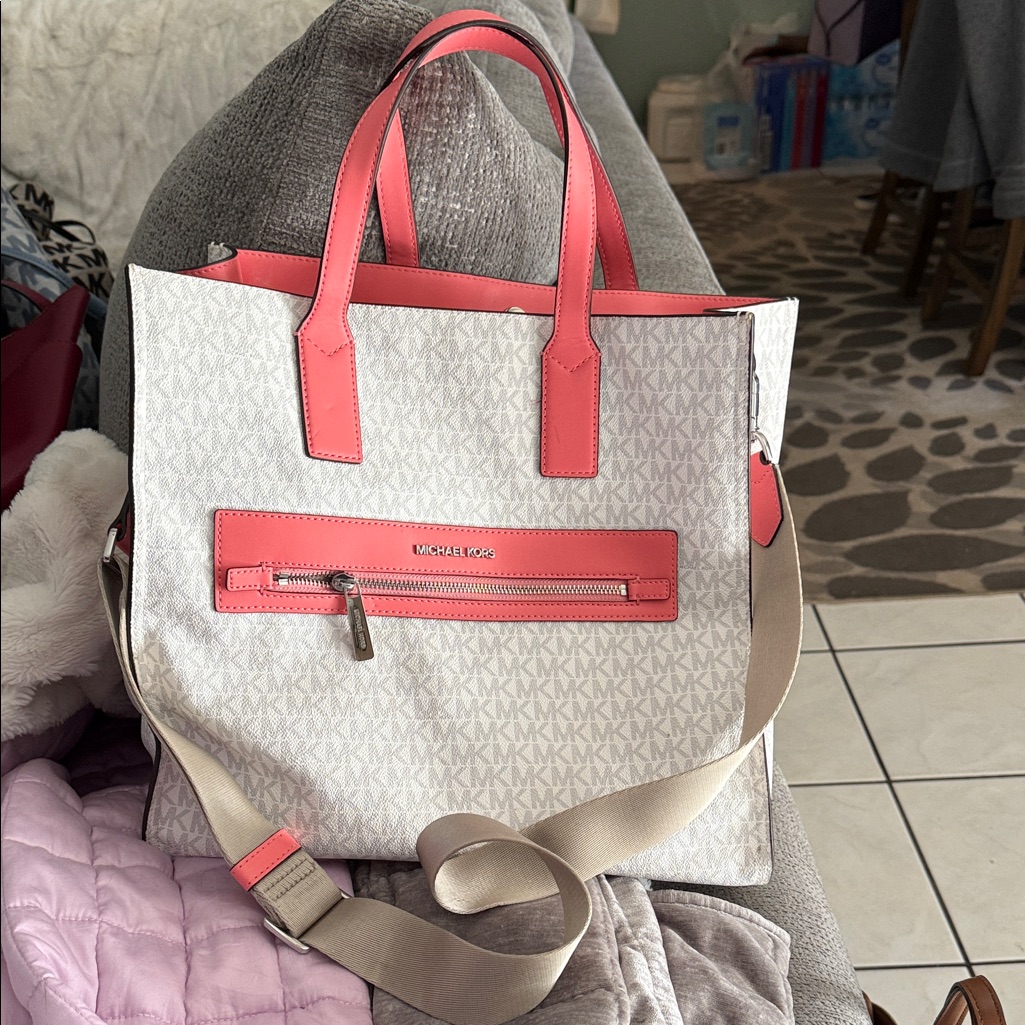 Michael Kors Cream And Pink Tote Bag